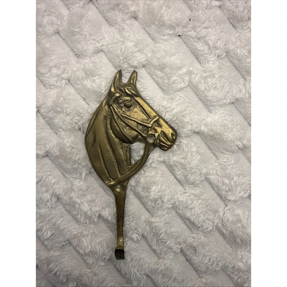 Vintage MCM Horse Head Brass Hook Equine Georgian Rustic Barn Stable Hang Decor